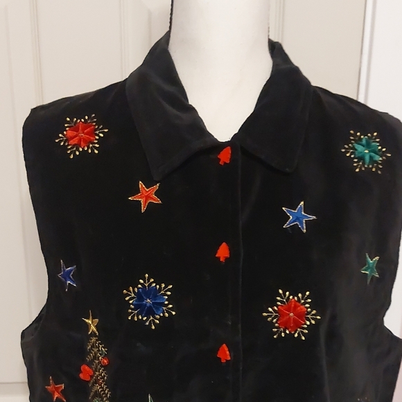 Dressbarn Festive Christmas Theme Black Ugly Vest Colorful Embroidery Size XL - Picture 6 of 10